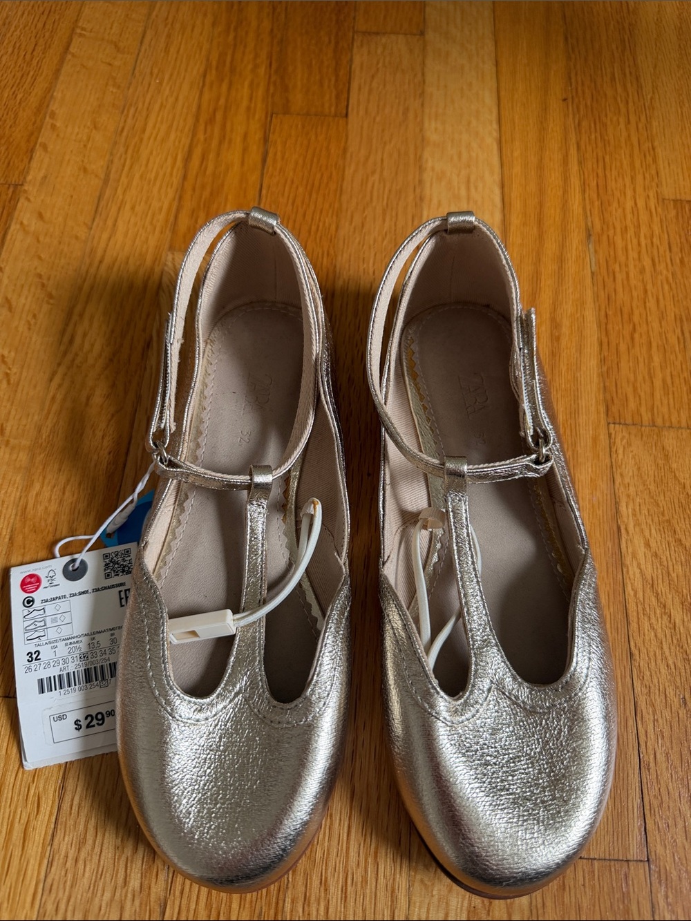 Zara Girls Silver T-Strap Dress Shoes